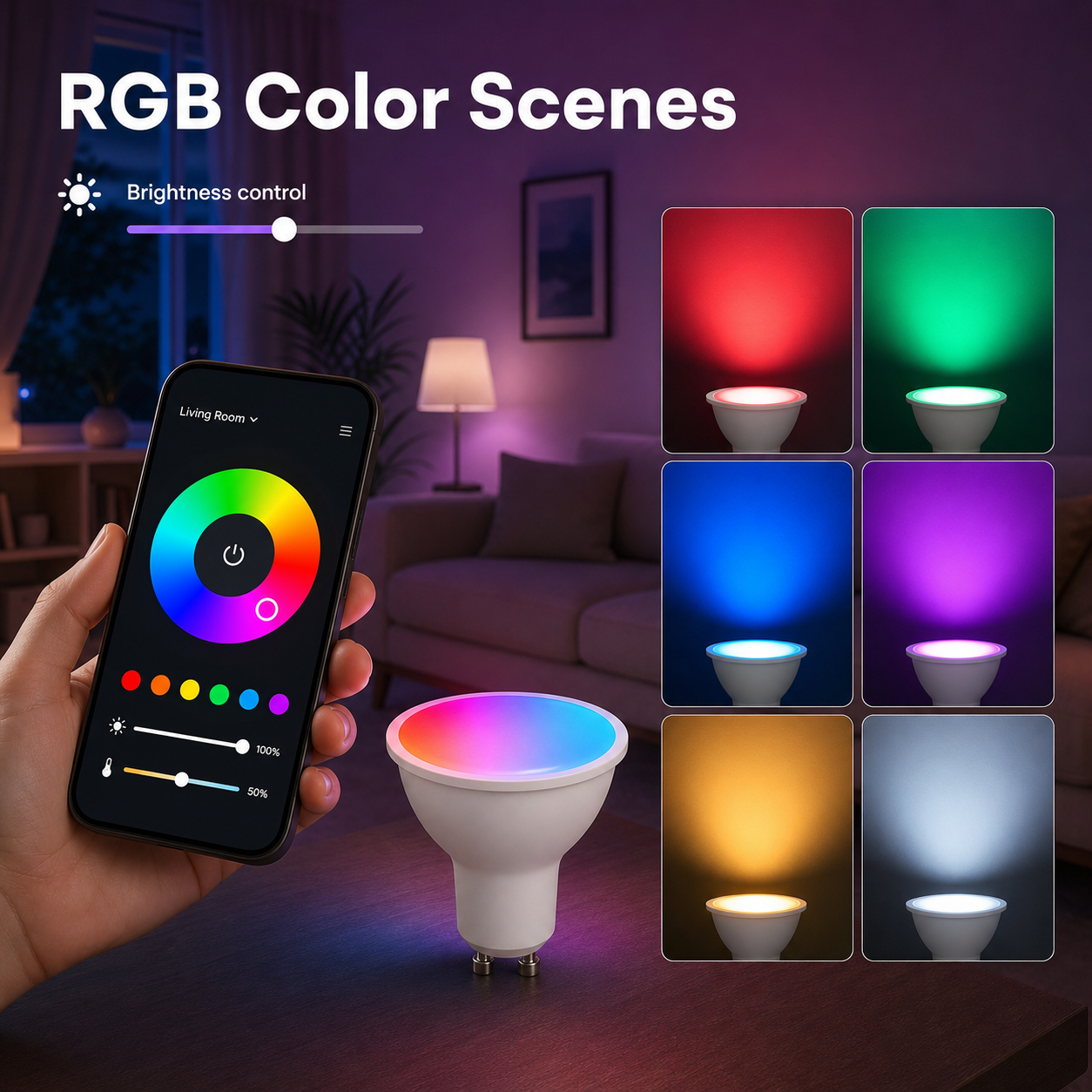 RGB color scenes for Matter GU10 smart bulb