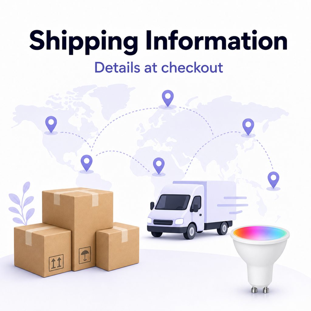 Shipping information card for GU10 bulb product page