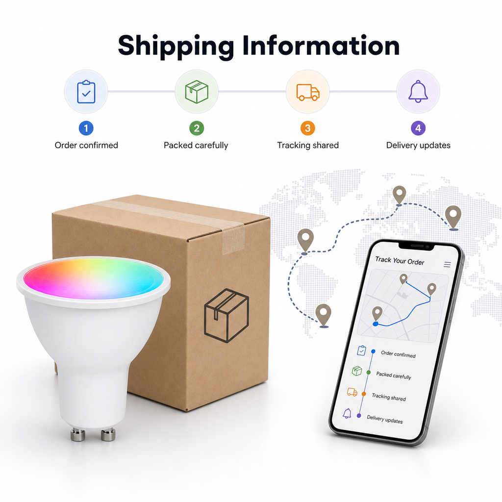 Shipping information image for GU10 smart bulb order