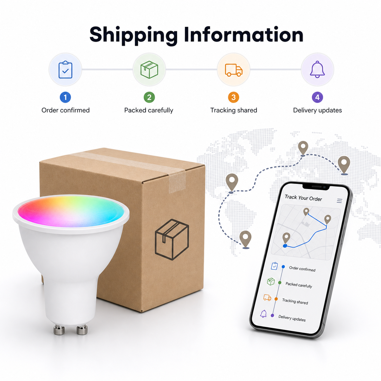 Shipping information image for GU10 smart bulb order