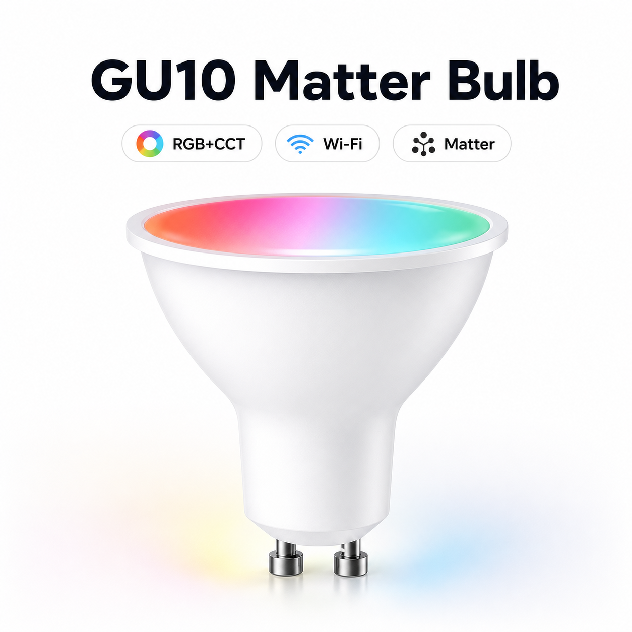Studio packshot of GU10 Matter RGB+CCT LED bulb
