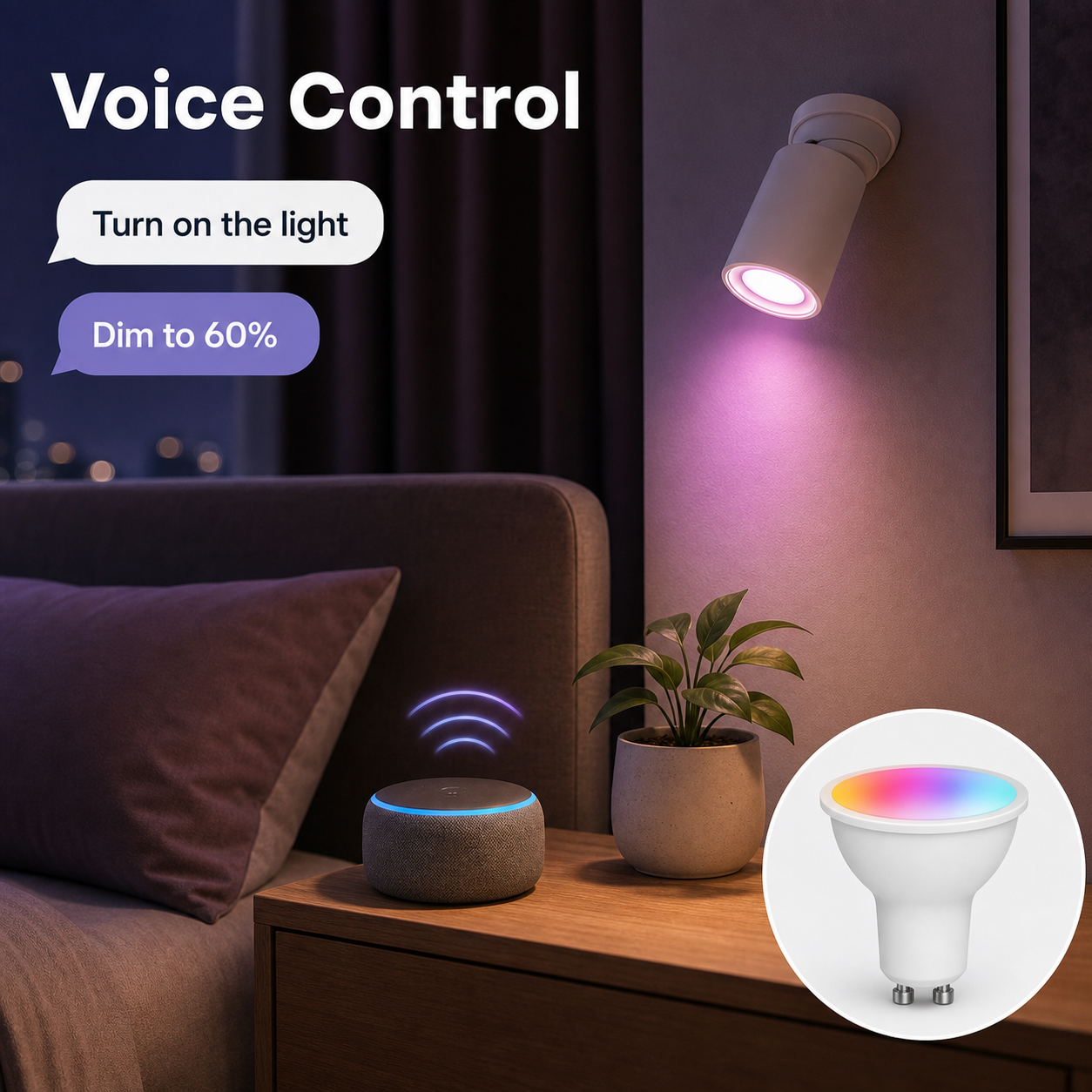 Voice control scene for GU10 Matter smart bulb