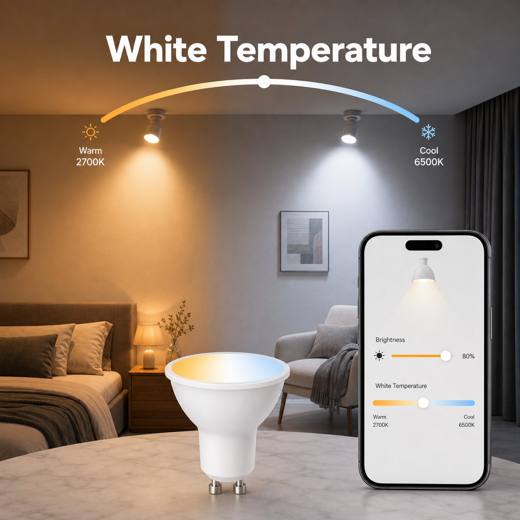 White temperature control from warm to cool for GU10 bulb