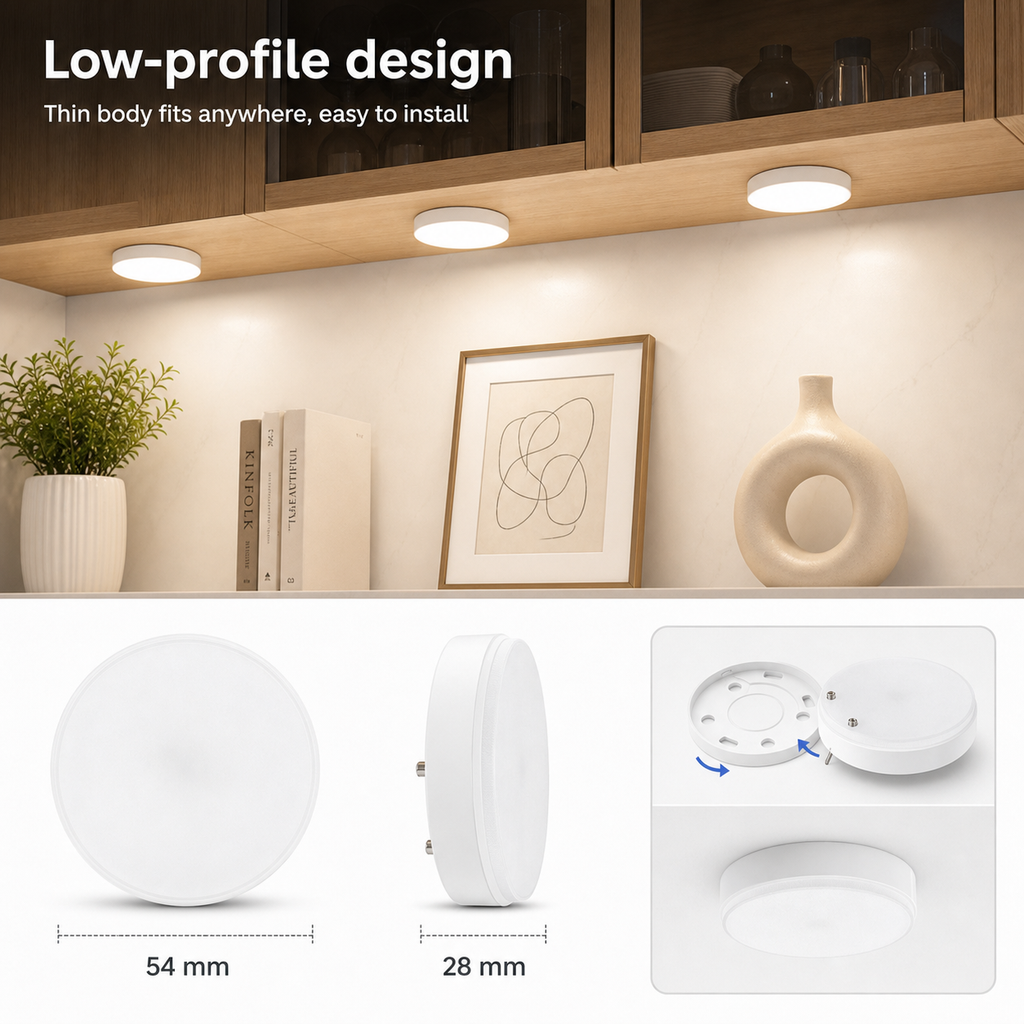 Installation basse hauteur de l'ampoule LED GX53 avec dimensions