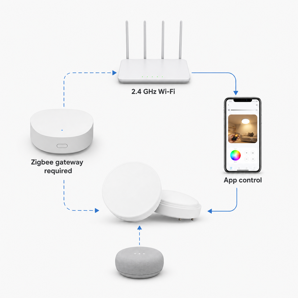Schéma de connexion avec passerelle ZigBee requise pour ampoule GX53