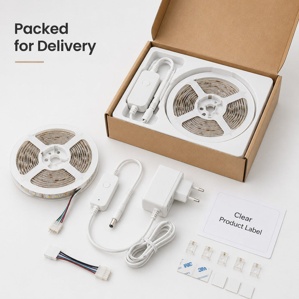 Packed for delivery image for NeoLight RGB5050 LED strip kit without courier branding