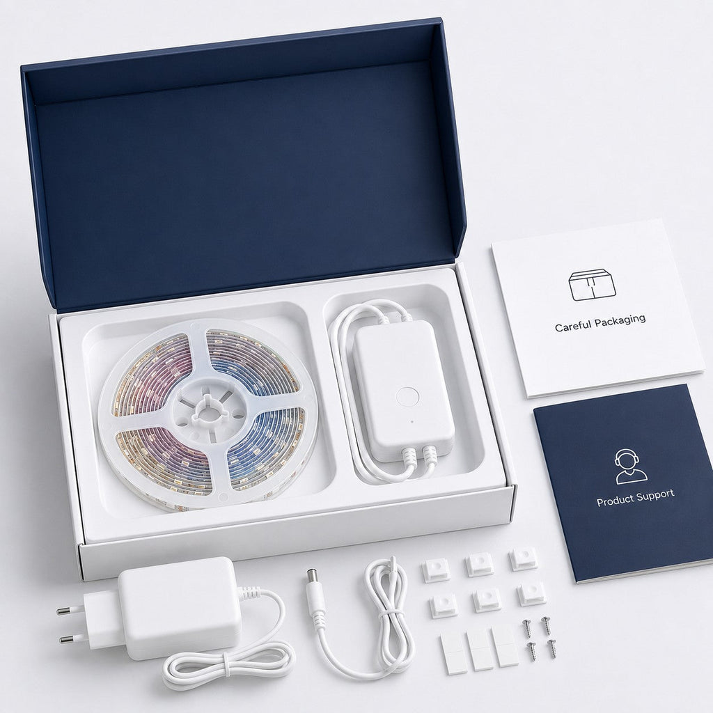 Careful packaging and product support image for NeoLight RGB5050 LED strip kit