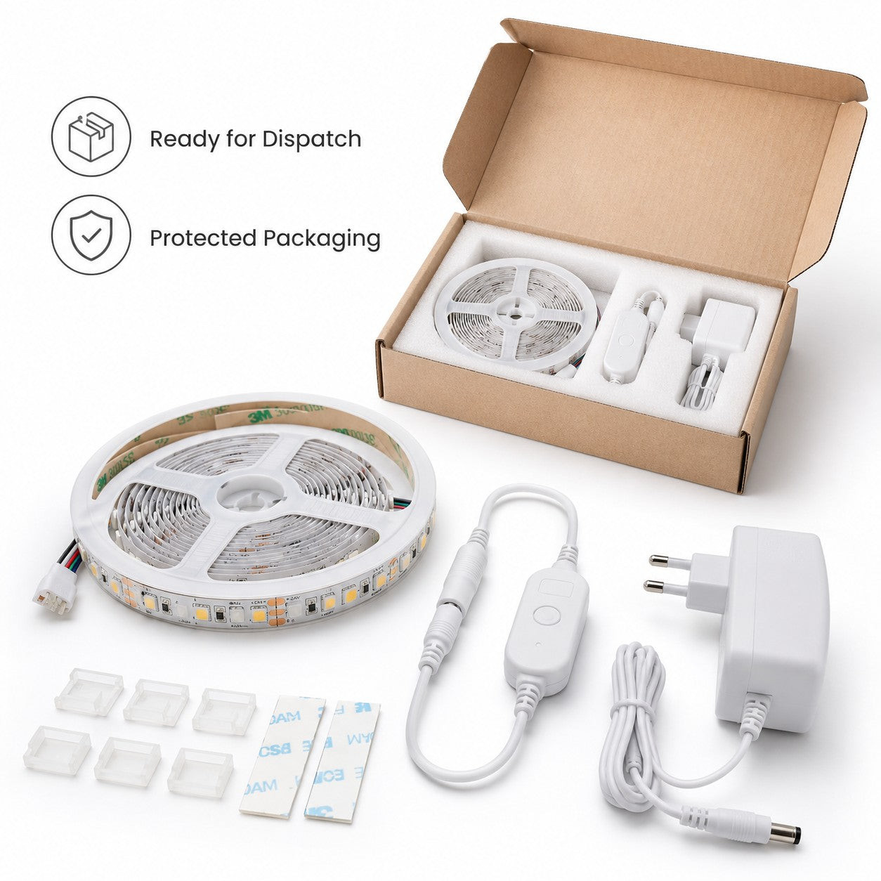 Ready for dispatch packaging image for NeoLight RGB5050 LED strip kit