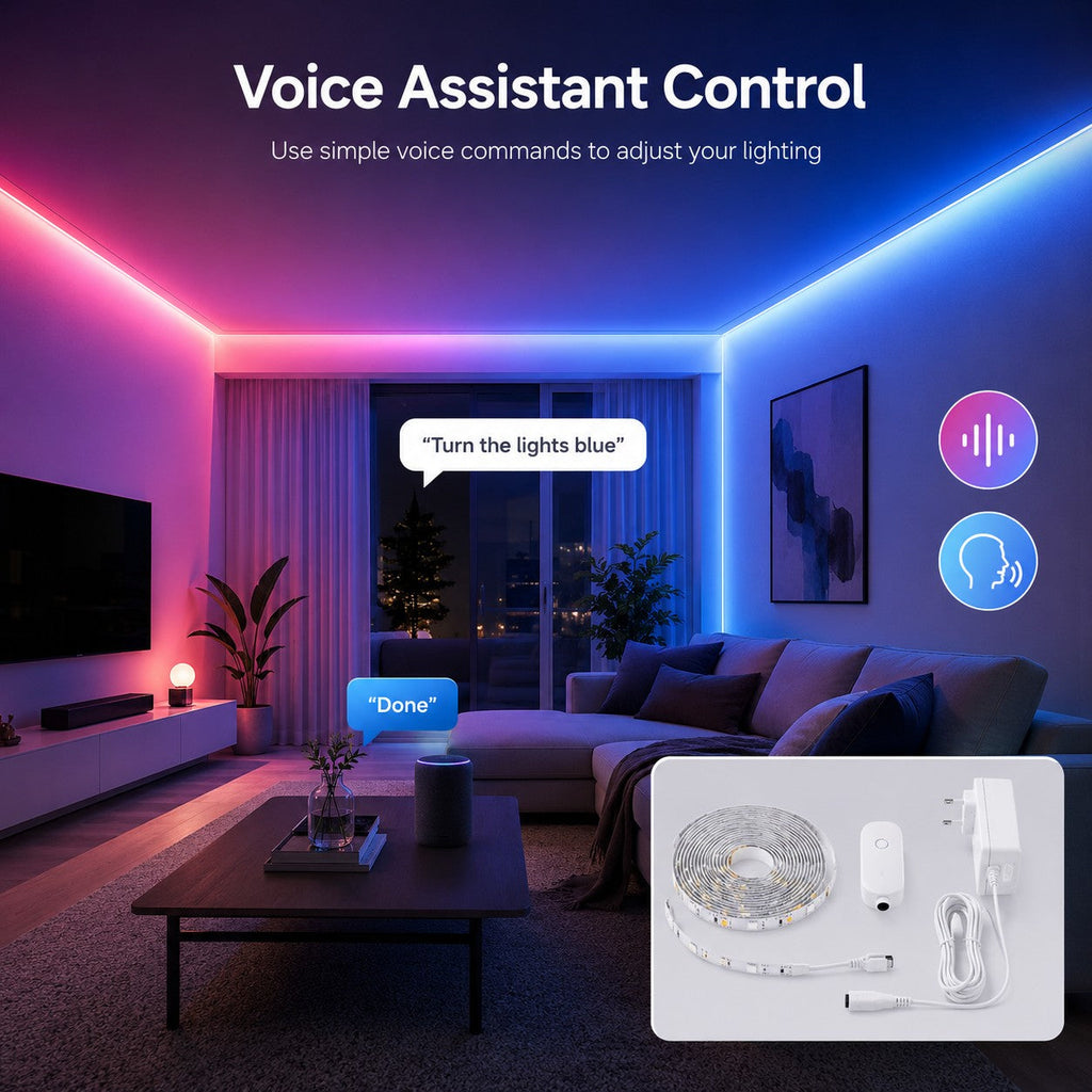 Generic voice assistant control scene for NeoLight RGB5050 LED strip without brand logos