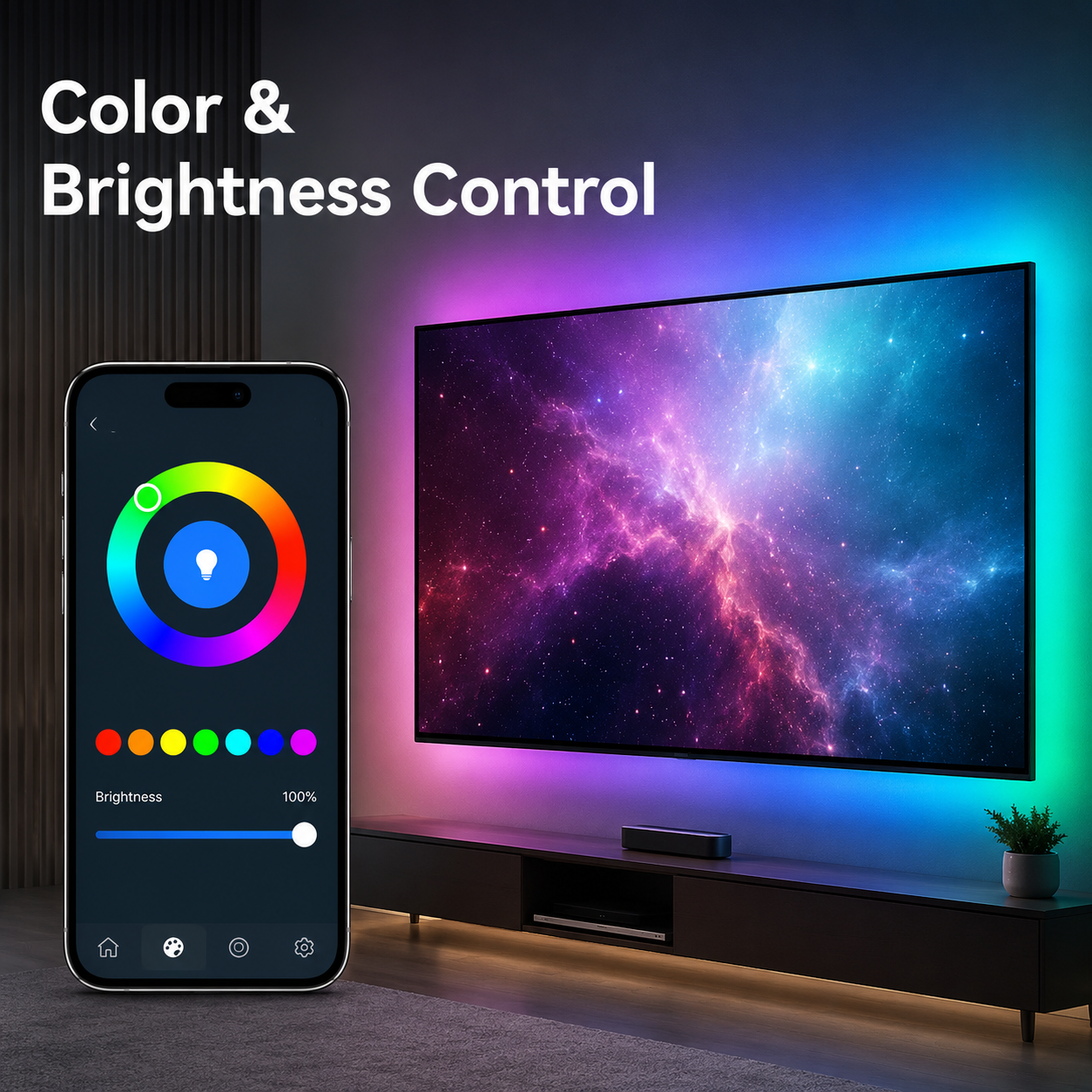 App color and brightness control for TV LED backlight kit