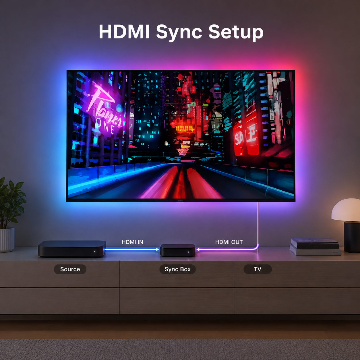 HDMI sync setup diagram for TV LED backlight kit