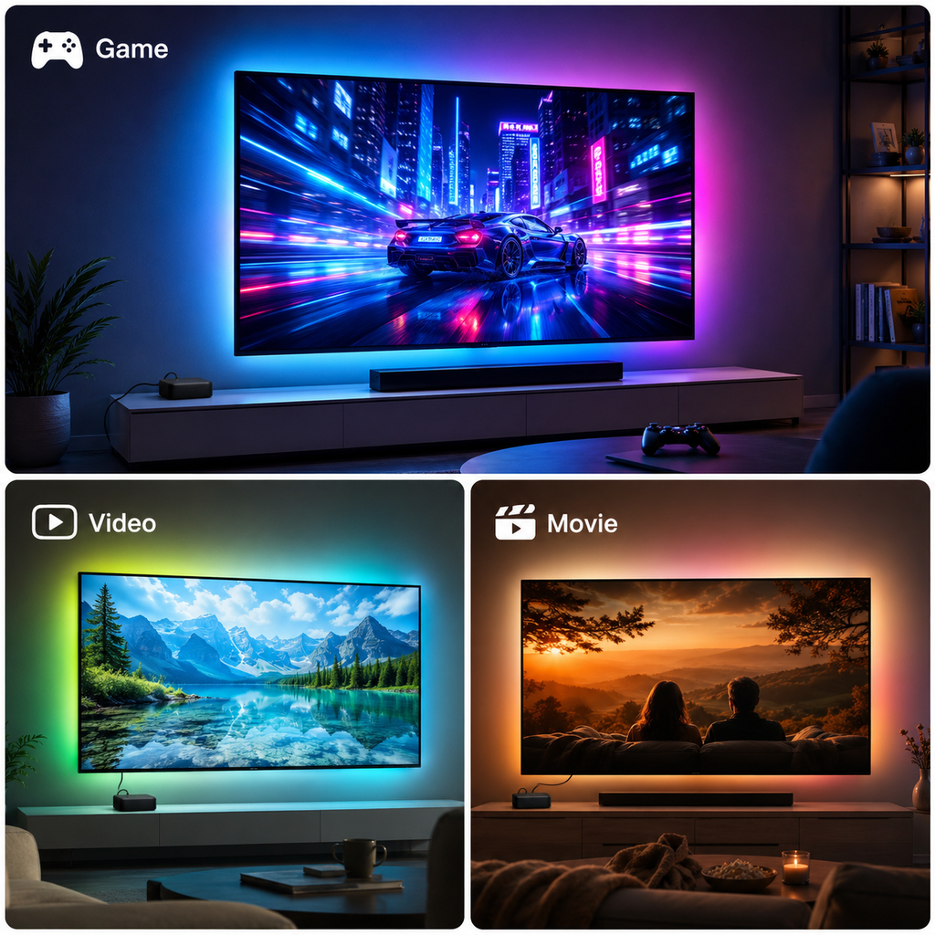 Game video and movie modes for TV LED backlight kit