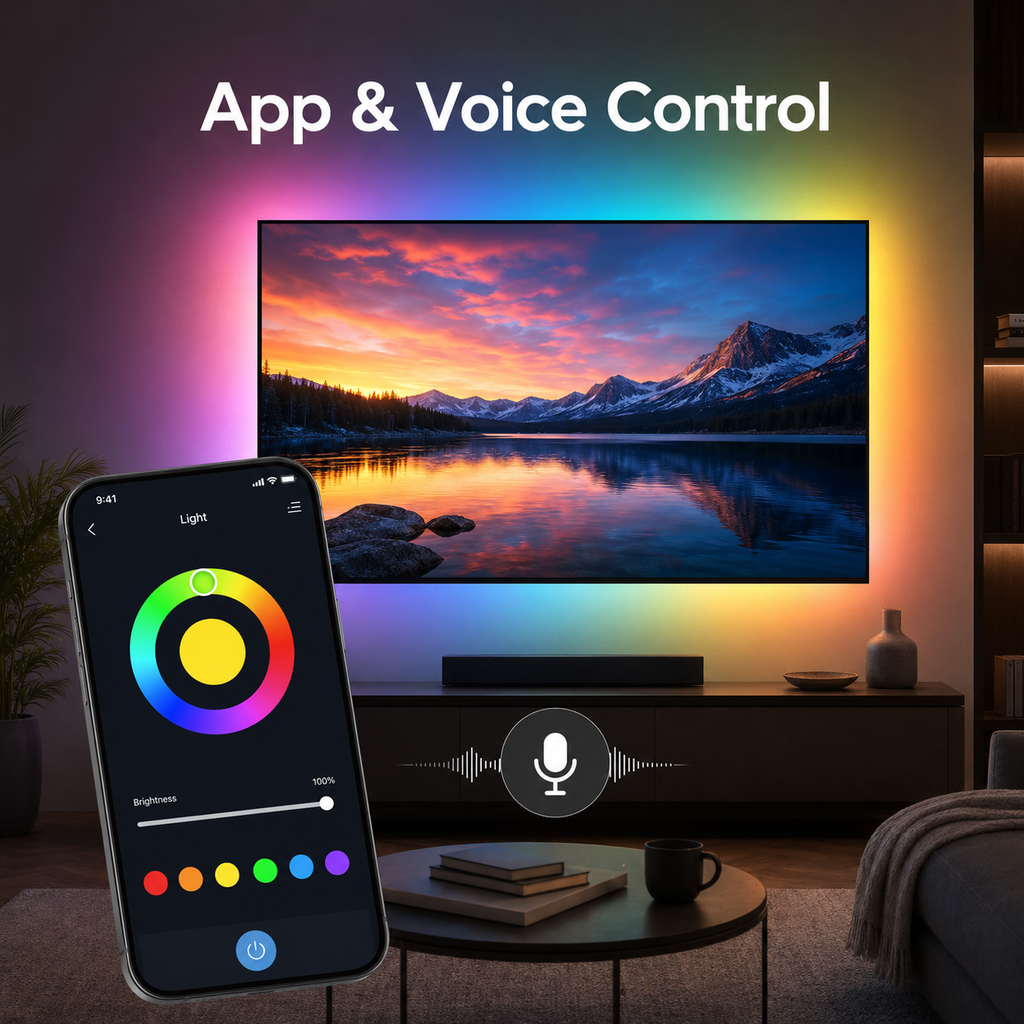 App and generic voice control for TV LED backlight kit