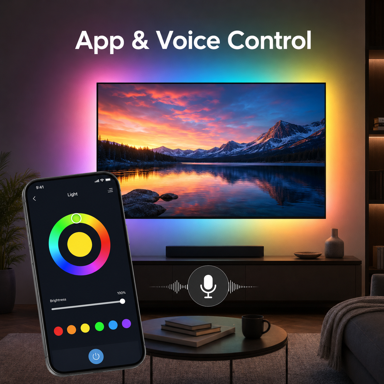 App and generic voice control for TV LED backlight kit