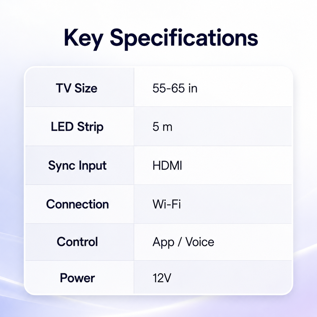 Key specifications table for HDMI TV LED backlight kit