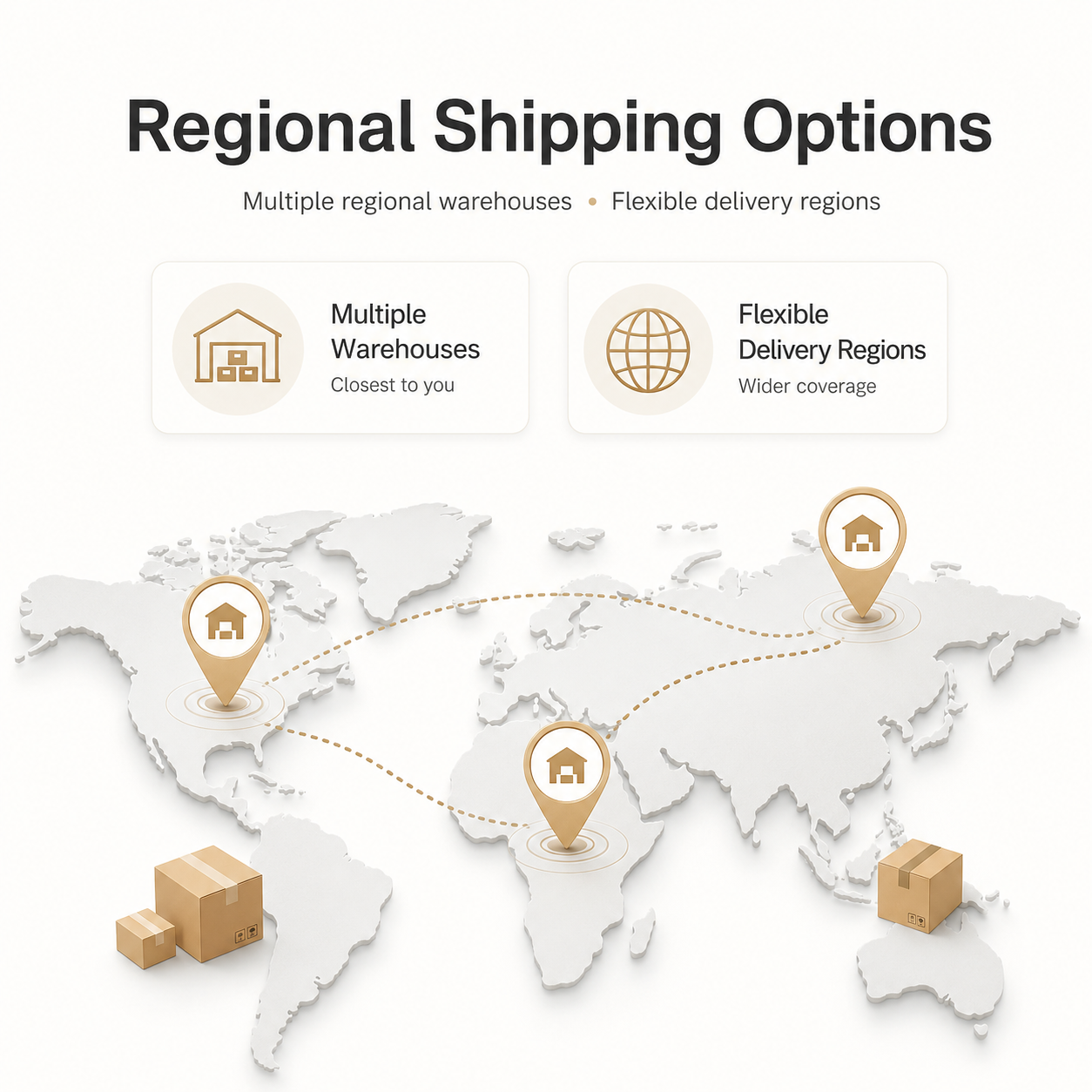 Generic regional shipping options map without carrier logos