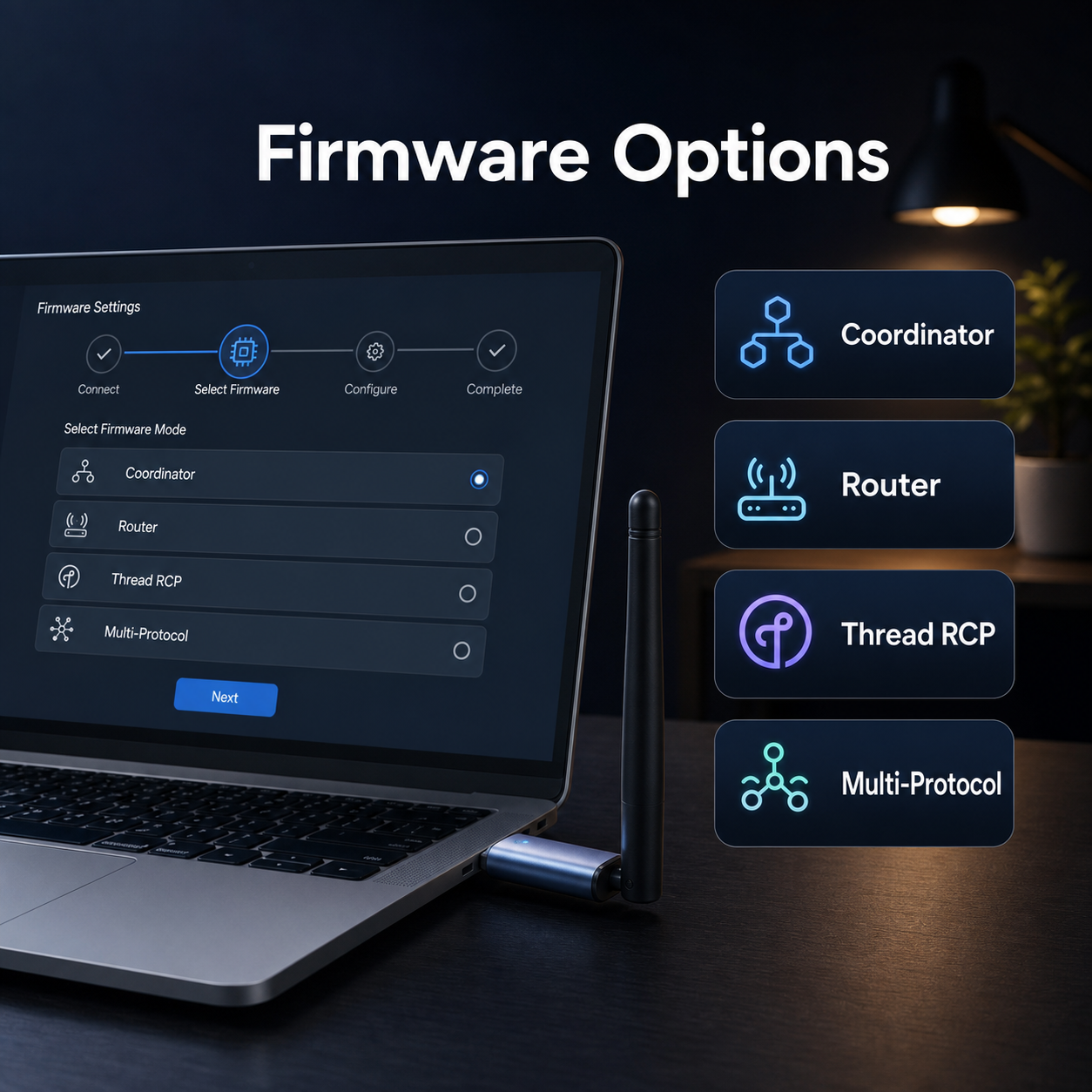 Firmware options overview for MG24 Pro Zigbee and Thread USB dongle