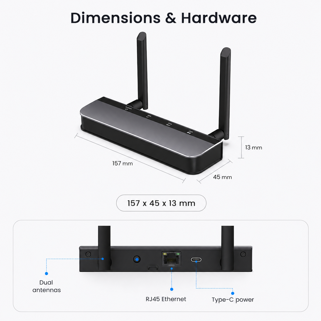 Dimensions and hardware card for Zigbee Ethernet PoE gateway