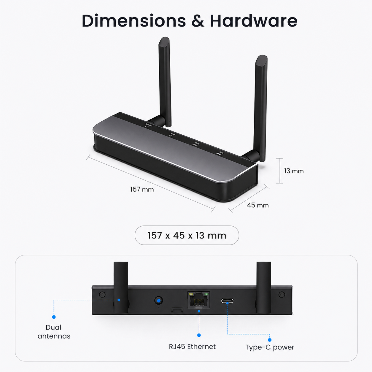 Dimensions and hardware card for Zigbee Ethernet PoE gateway
