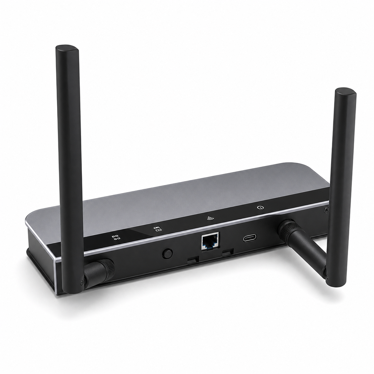 Passerelle ZigBee PoE Ethernet USB vue arrière avec ports RJ45 USB-C et bouton de mode