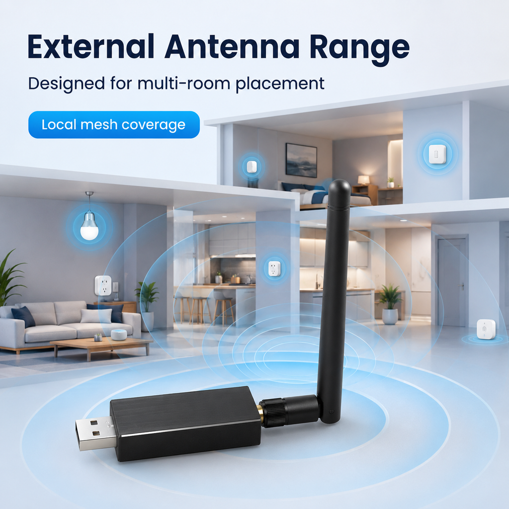 External antenna range visual for Zigbee and Thread USB dongle