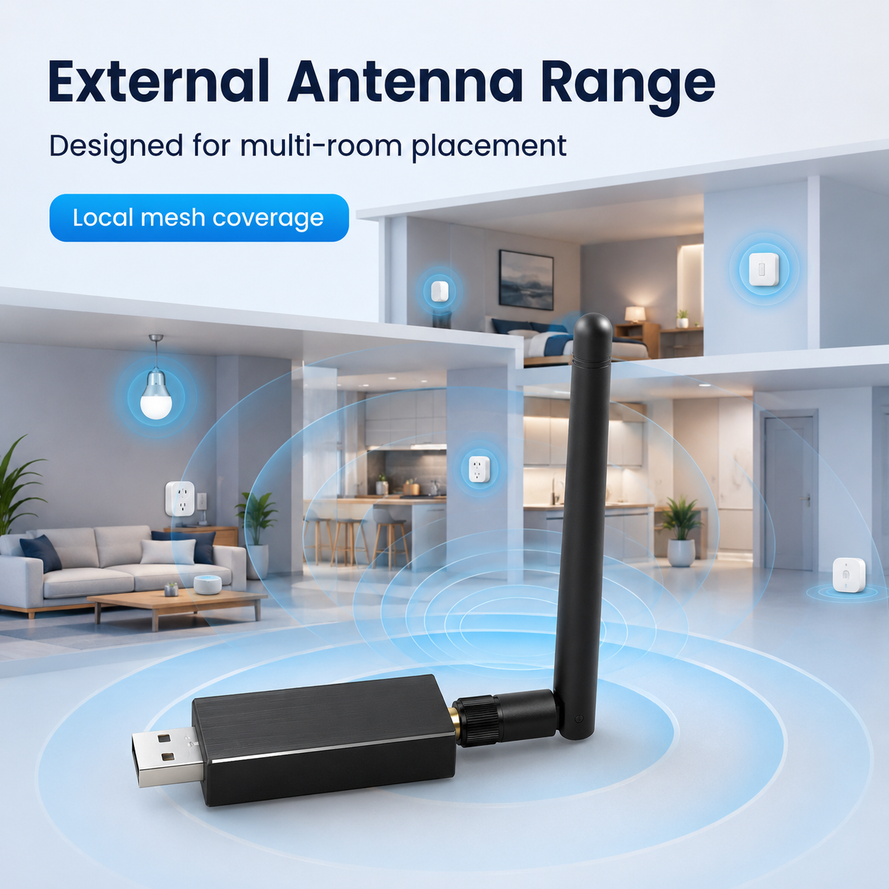 External antenna range visual for Zigbee and Thread USB dongle