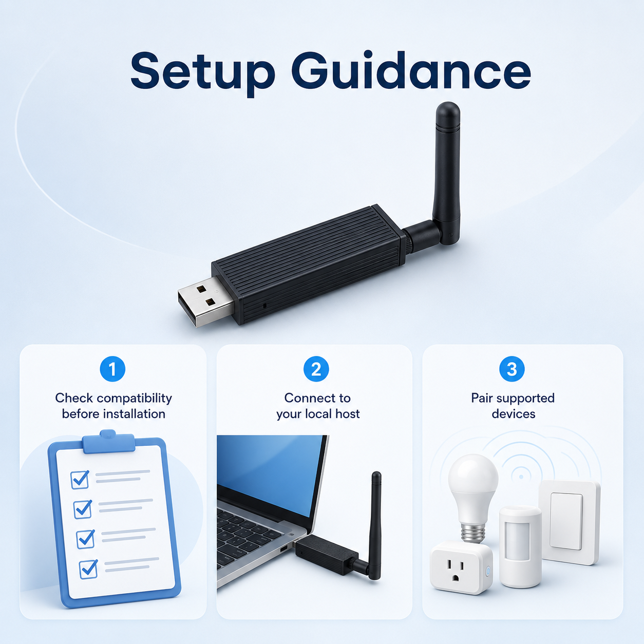 Setup guidance visual for Zigbee and Thread USB dongle