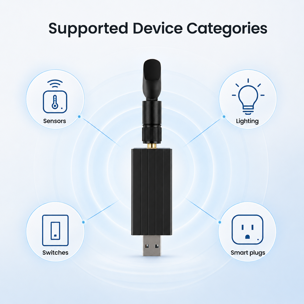 Supported device categories for Zigbee and Thread USB dongle