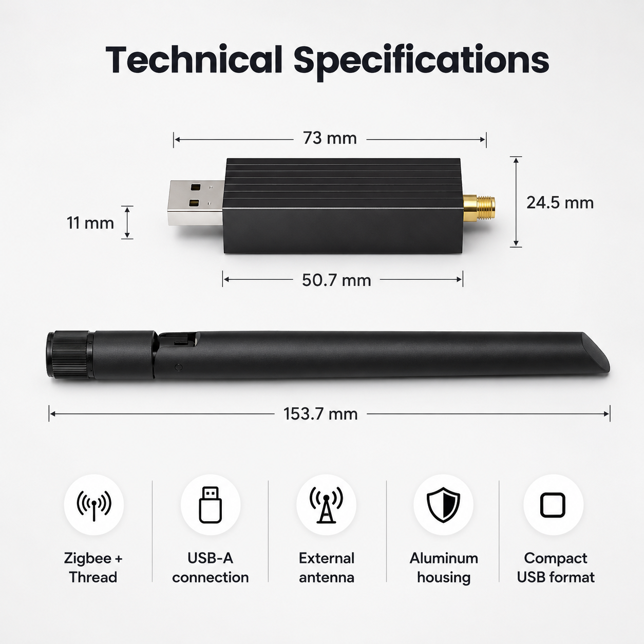 Technical specifications for Zigbee and Thread USB dongle