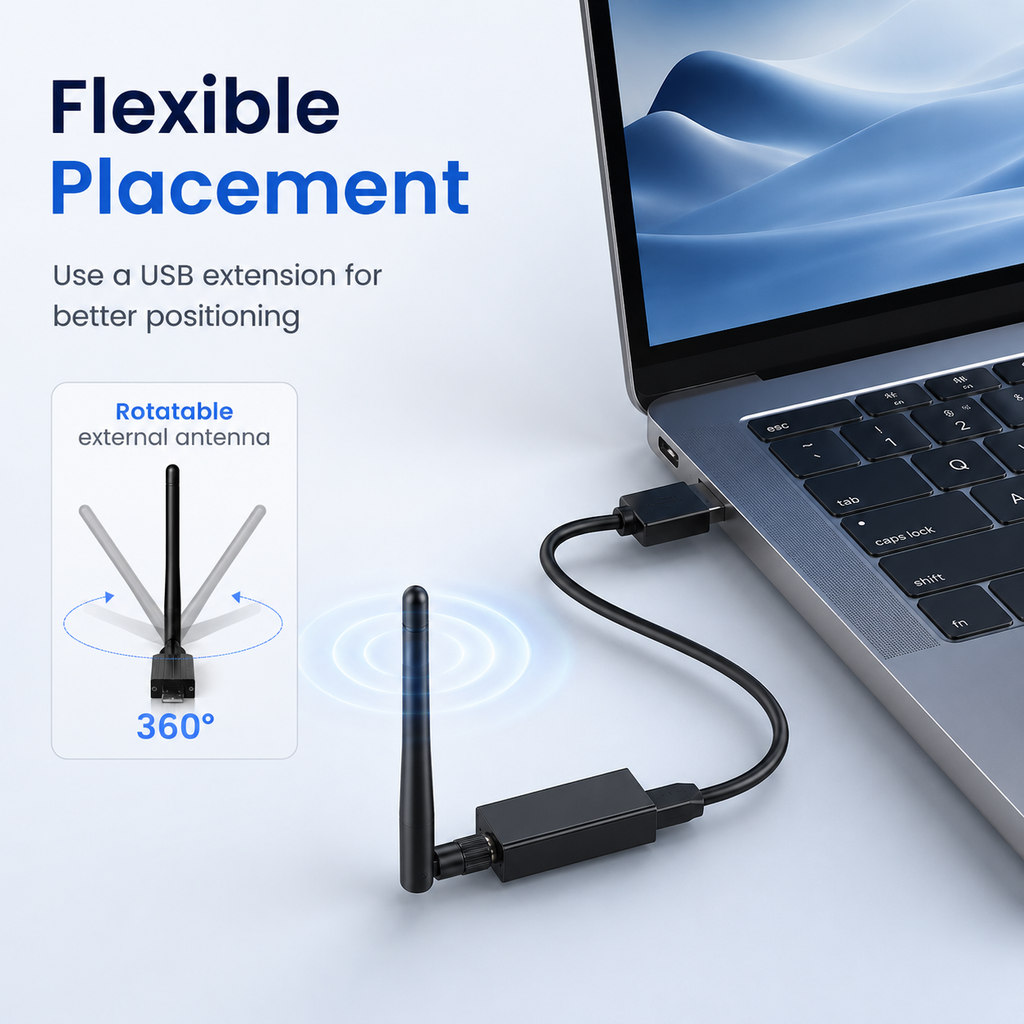 Antenna placement and USB extension visual for Zigbee USB dongle