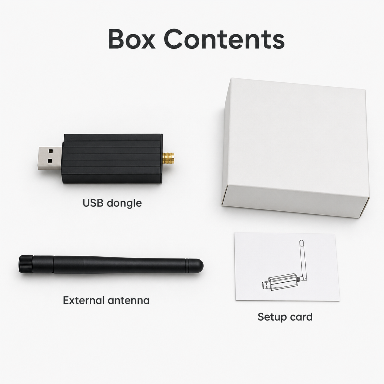 Box contents for Zigbee USB dongle with antenna