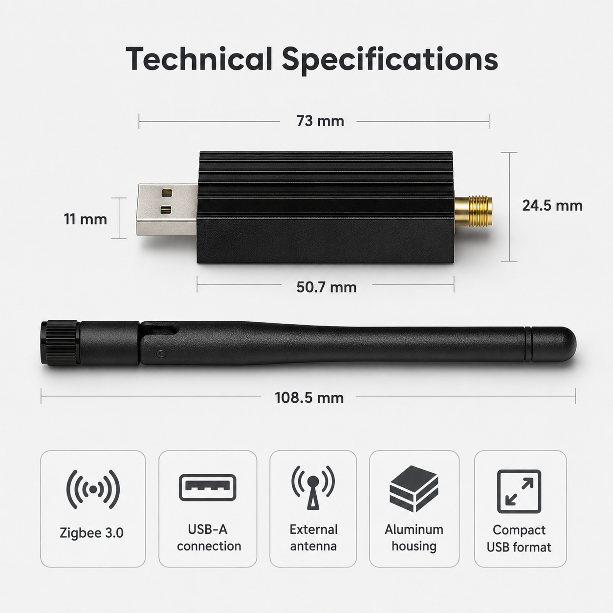 Technical specification card for Zigbee USB dongle