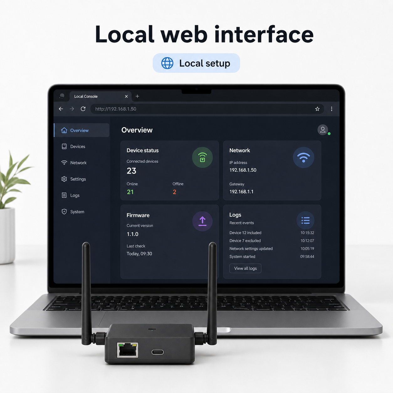 Interface web locale générique pour passerelle Z-Wave 800 PoE.