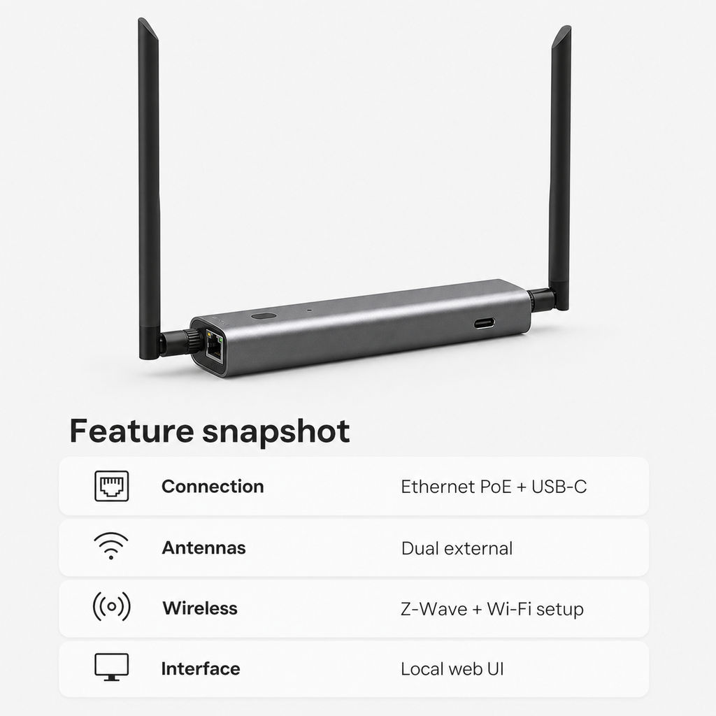 Comparaison simplifiée des fonctions de passerelle Z-Wave PoE.