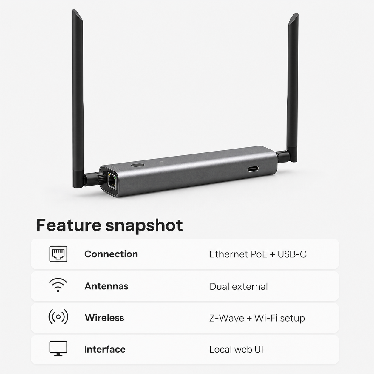 Comparaison simplifiée des fonctions de passerelle Z-Wave PoE.