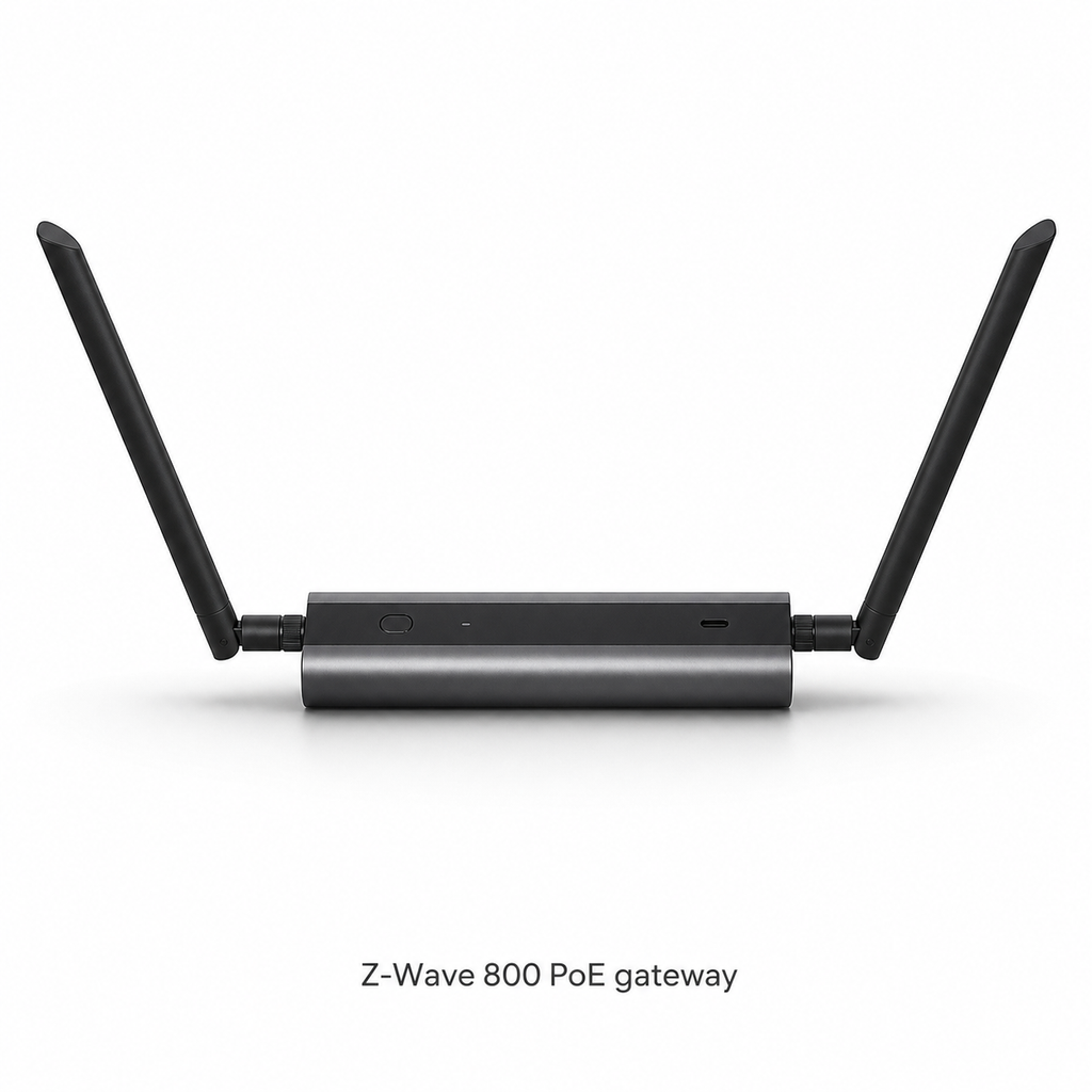 Vue studio de la passerelle Z-Wave 800 PoE avec deux antennes.
