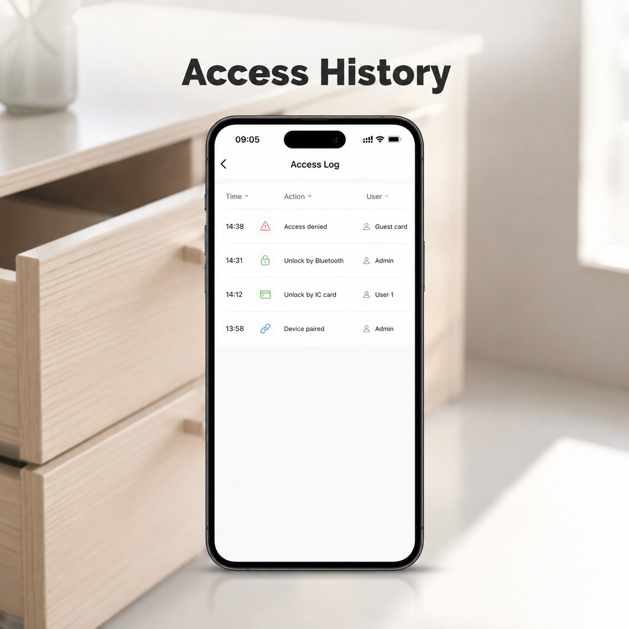 Access history records for Bluetooth cabinet lock app