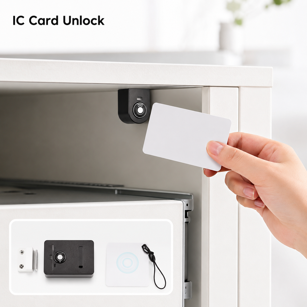 Card unlock close-up for smart cabinet lock