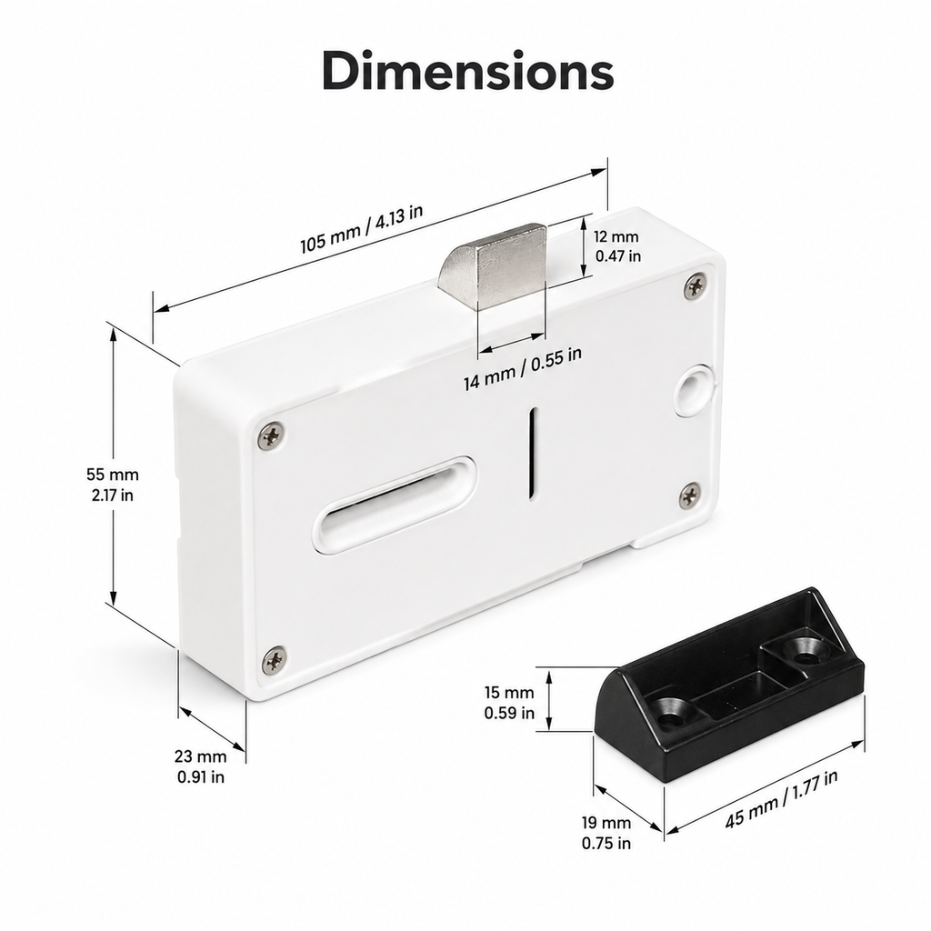 Detailed dimensions for Bluetooth cabinet lock body