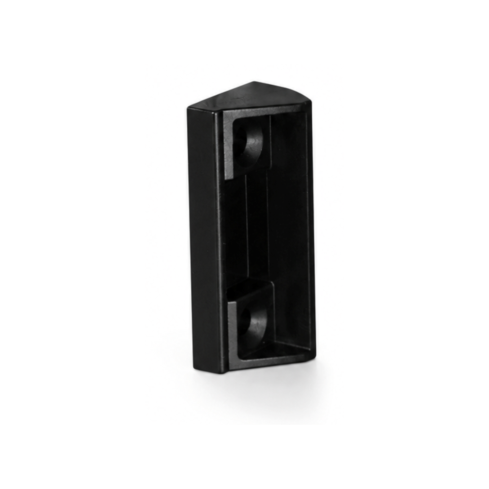 Gâche réceptrice noire pour serrure de meuble Bluetooth sur fond blanc