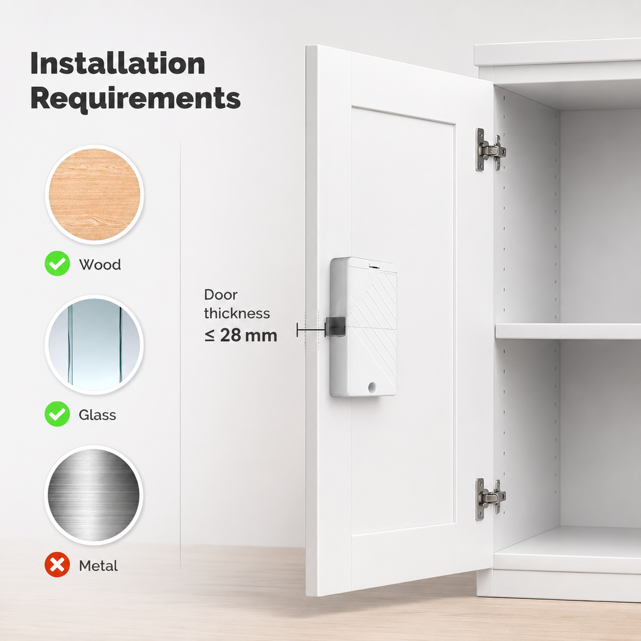 Installation requirements for Bluetooth cabinet lock