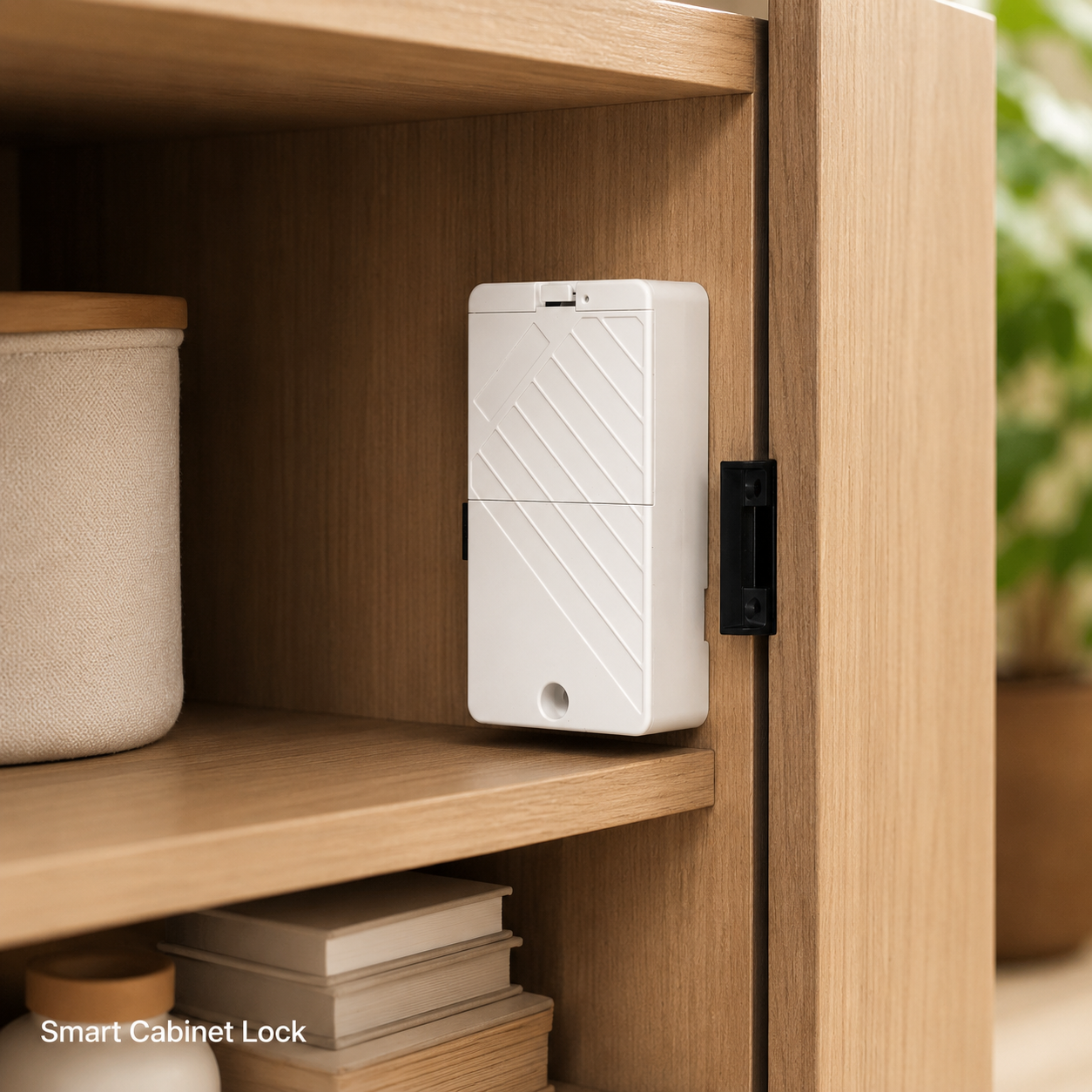 Installed Bluetooth cabinet lock packshot in cabinet scene
