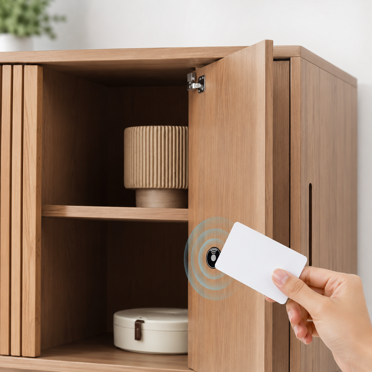 NFC card unlock close-up for cabinet lock