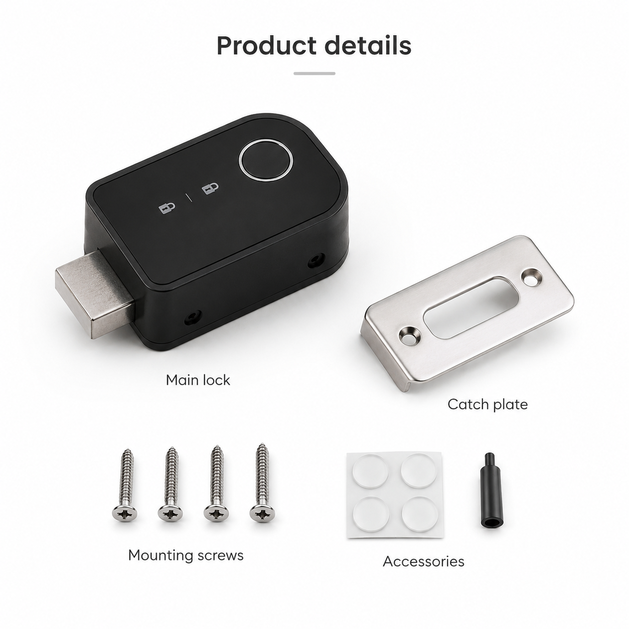 Clean product details overview for smart cabinet lock