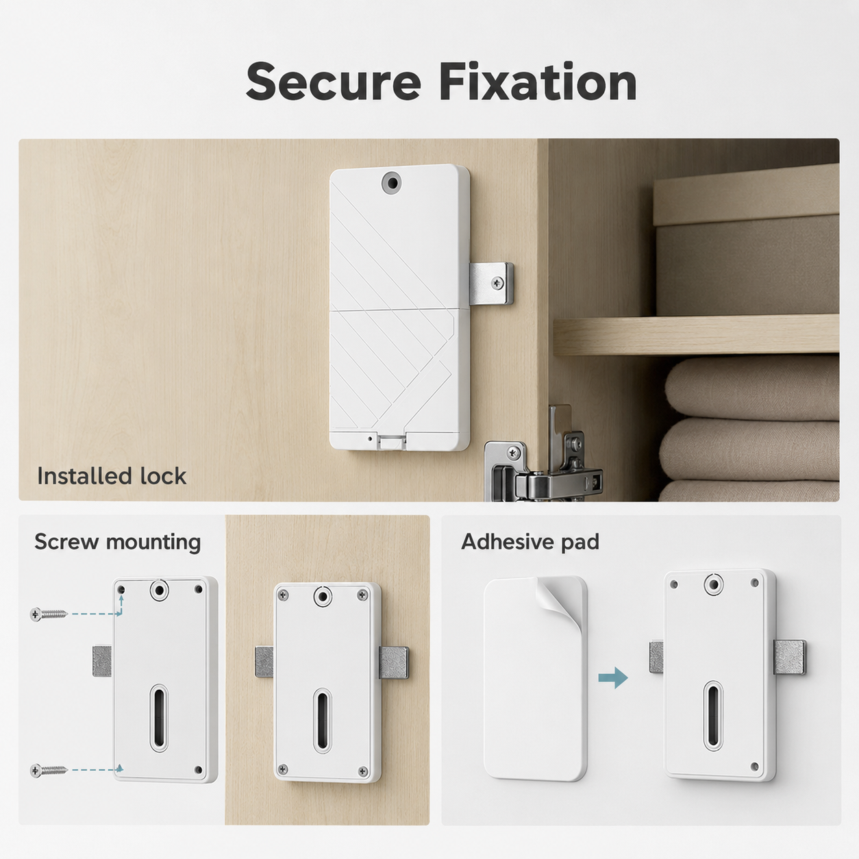 Secure fixation detail for smart cabinet lock installation
