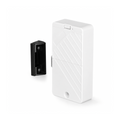 Serrure de meuble Bluetooth blanche avec gâche noire sur fond blanc