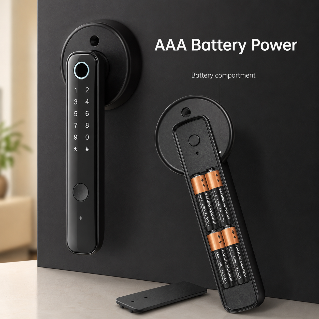 AAA battery powered smart door lock handle visual