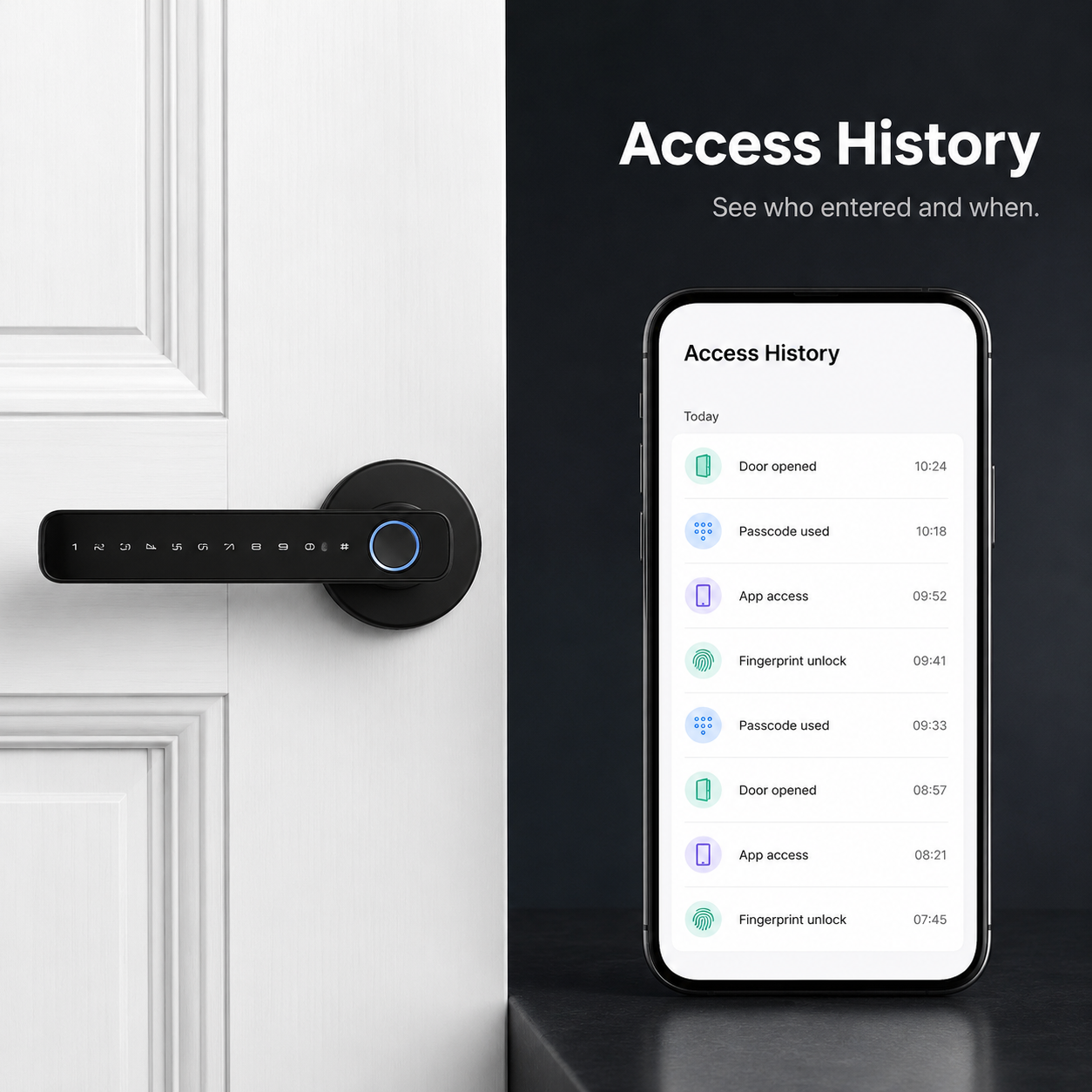 Access history records visual for smart door lock app