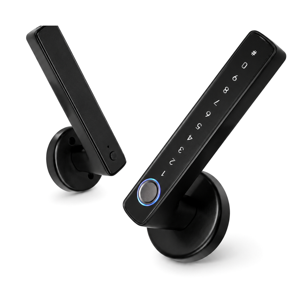 Serrure poignee Bluetooth biometrique NeoLock Handle Comfort sur fond blanc
