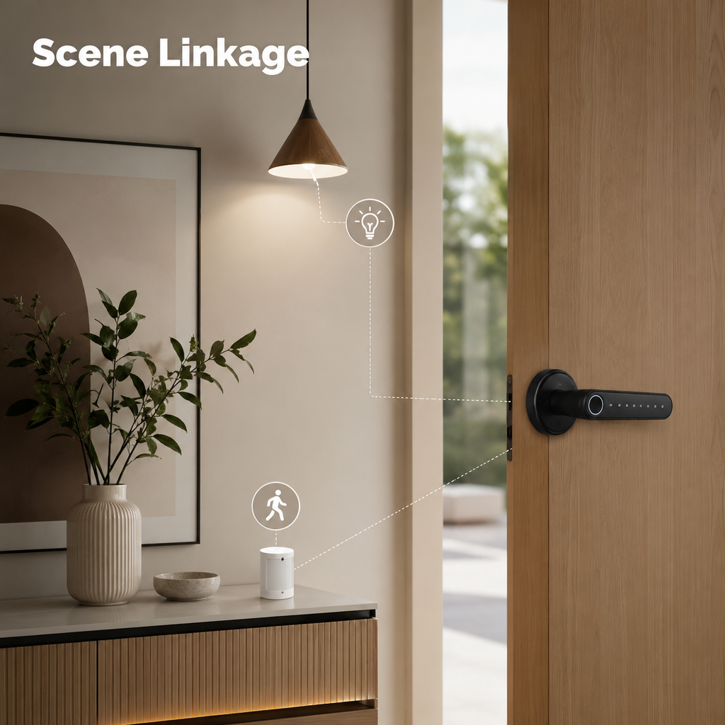 Smart scene linkage visual for Bluetooth door lock handle